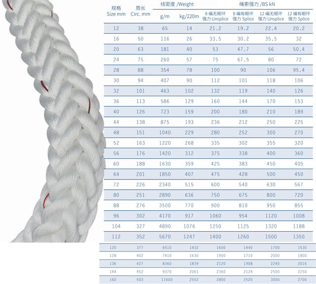 Especificaci&oacute;n de la cuerda de PP